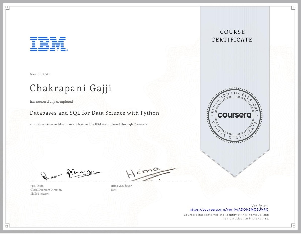 Database Certificate