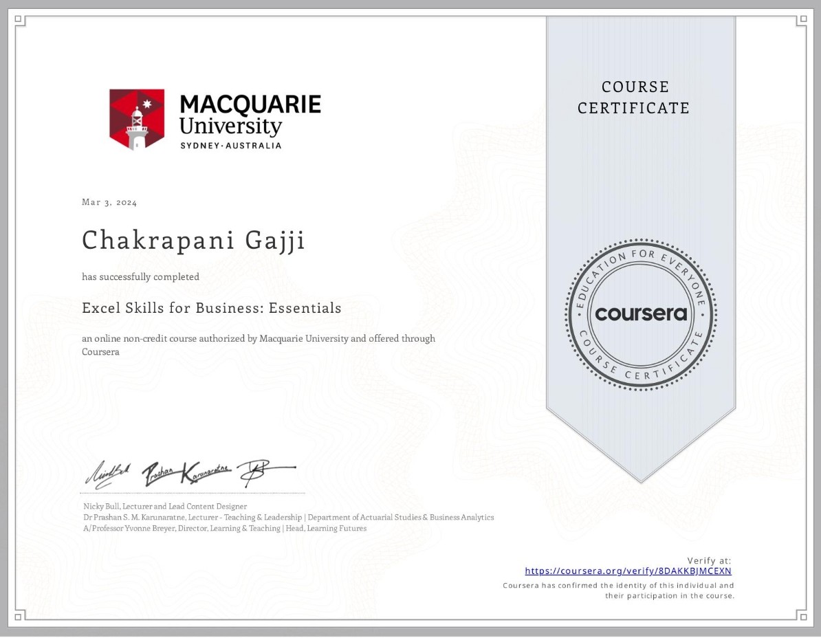 Excel Certificate